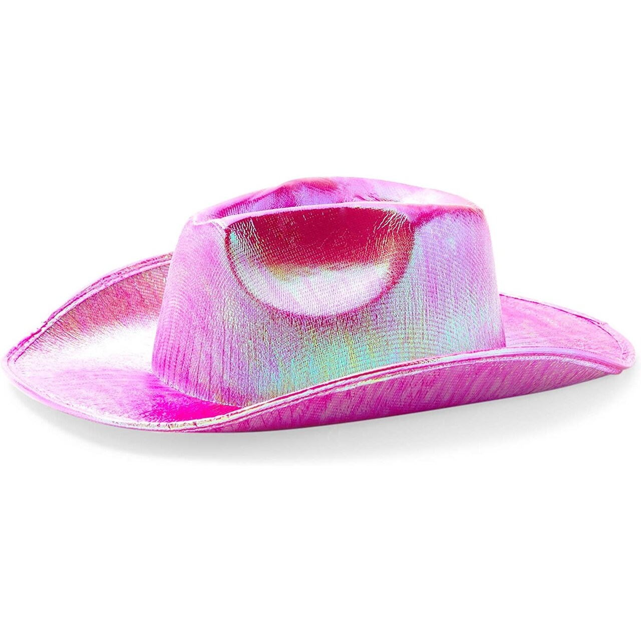 Holographic Party Cowboy Hat, Metallic Space Cowboy (Hot Pink, Adult)